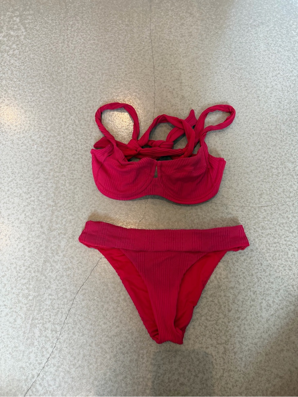 l*space Hot Red Ribbed Underwire Bikini Set
